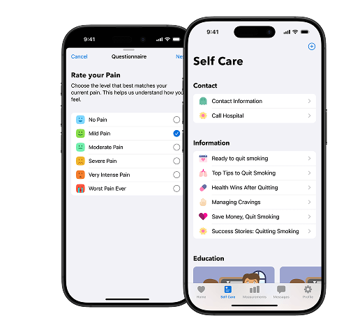 A screen shot of the Luscii app showing self care features